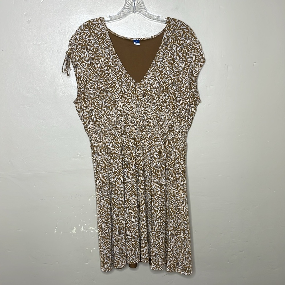 OLD NAVY Dress Brown & Cream Smocked Empire Waist Dolman Sleeves Large